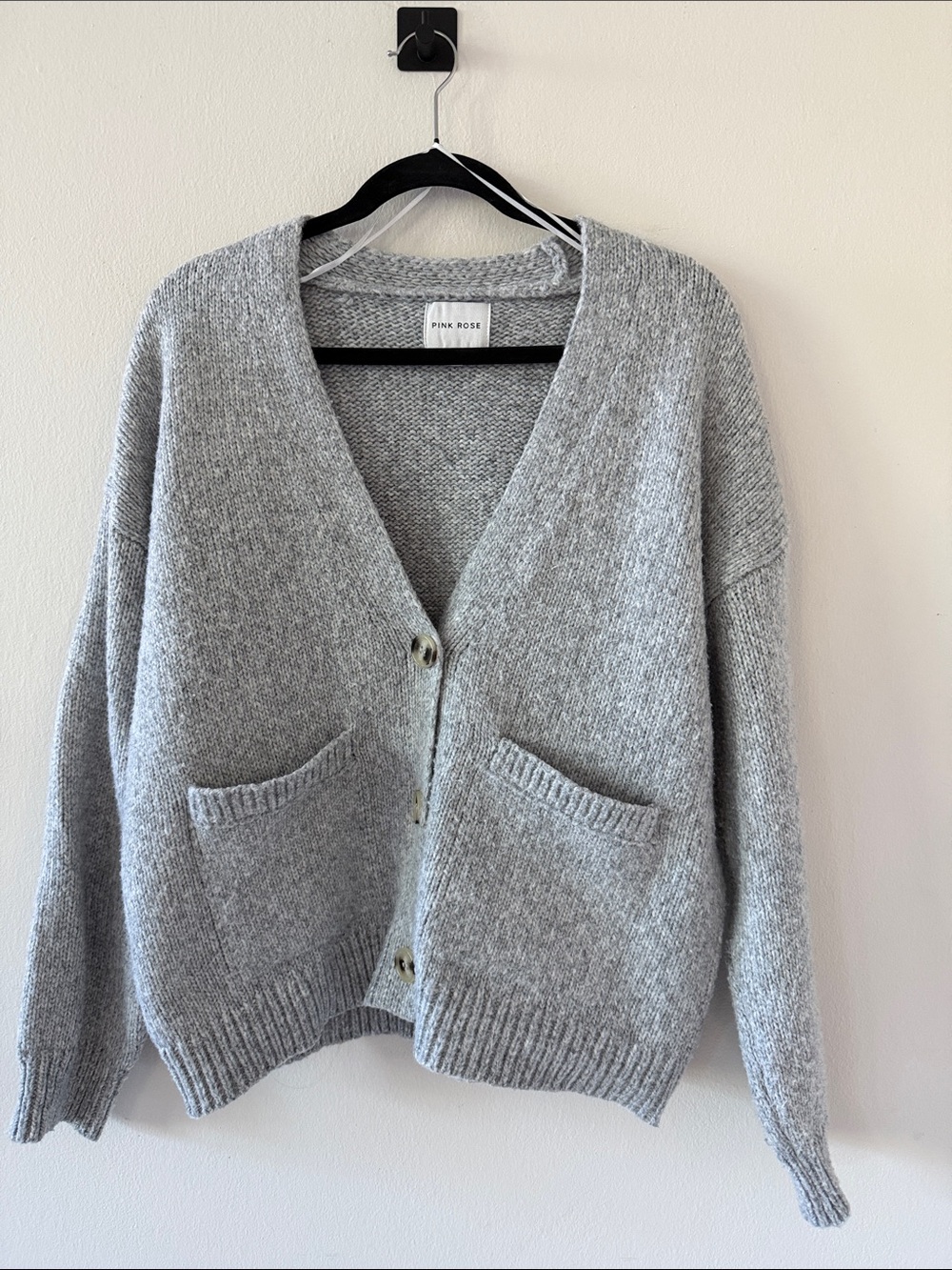 Gray V-Neck Button Cardigan Sweater